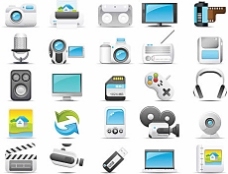 怀旧风格的彩色与白色电子矢量图标